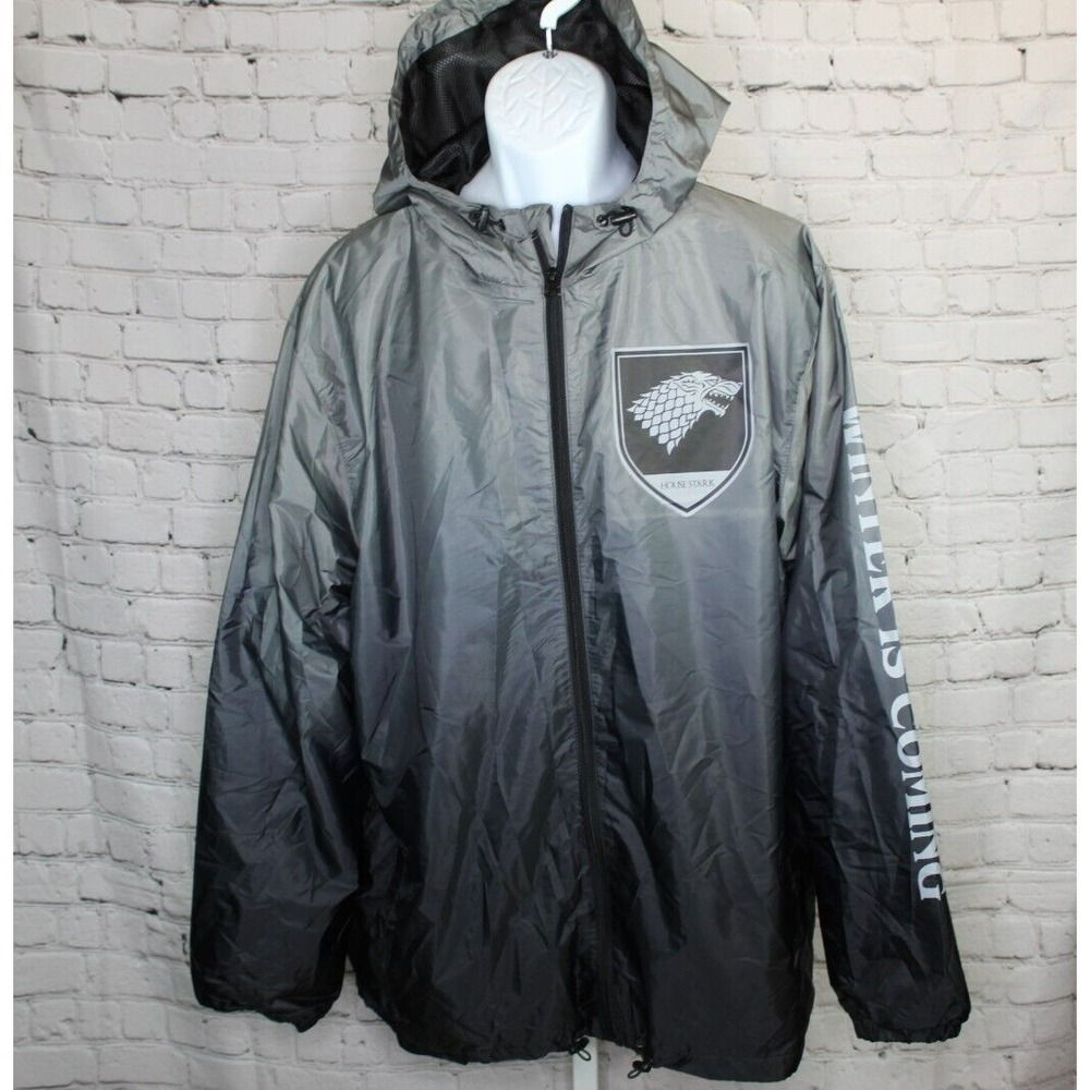 HBO GAME OF THRONES WINDBREAKER JACKET Size XXL HOUSE STARK GRAY FULL ZIP Winter
